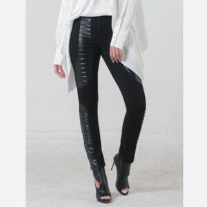 Metamorphoza Avant Garde Extravagant Leather Trim Pants Black Size US 18 NWT